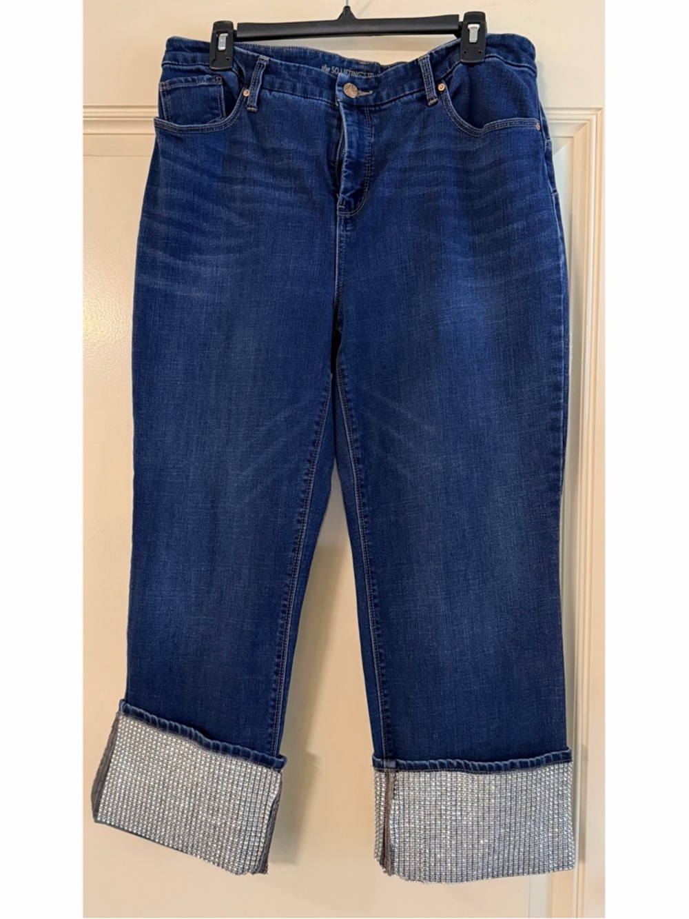Chico's Indigo Straight Leg Jeans with Beaded Rolled Cuffs